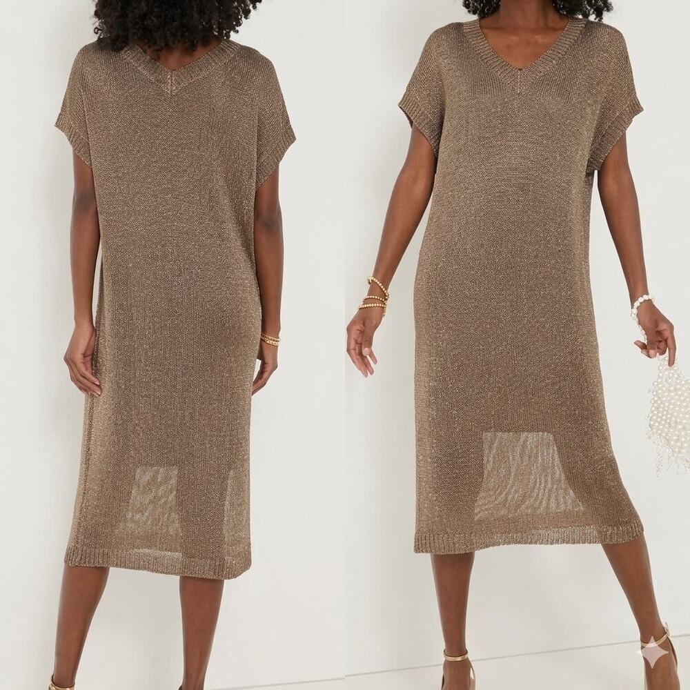 TUCKERNUCK Bronze Metallic Knit Indie Dress Size M NWT Retail $298 Tuckernuck